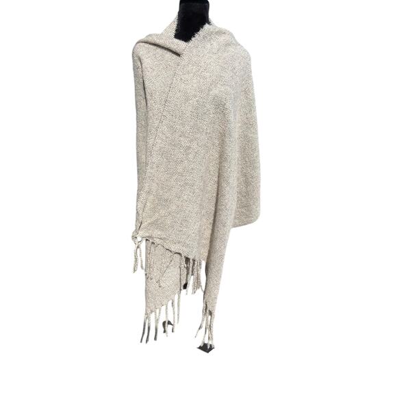 Tan Brown Flecked Woven Shawl Wrap with Fringe - 28"x36" - Picture 1 of 4
